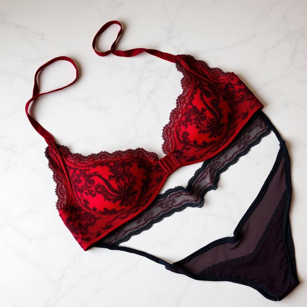 Red and black lace plus size lingerie set
